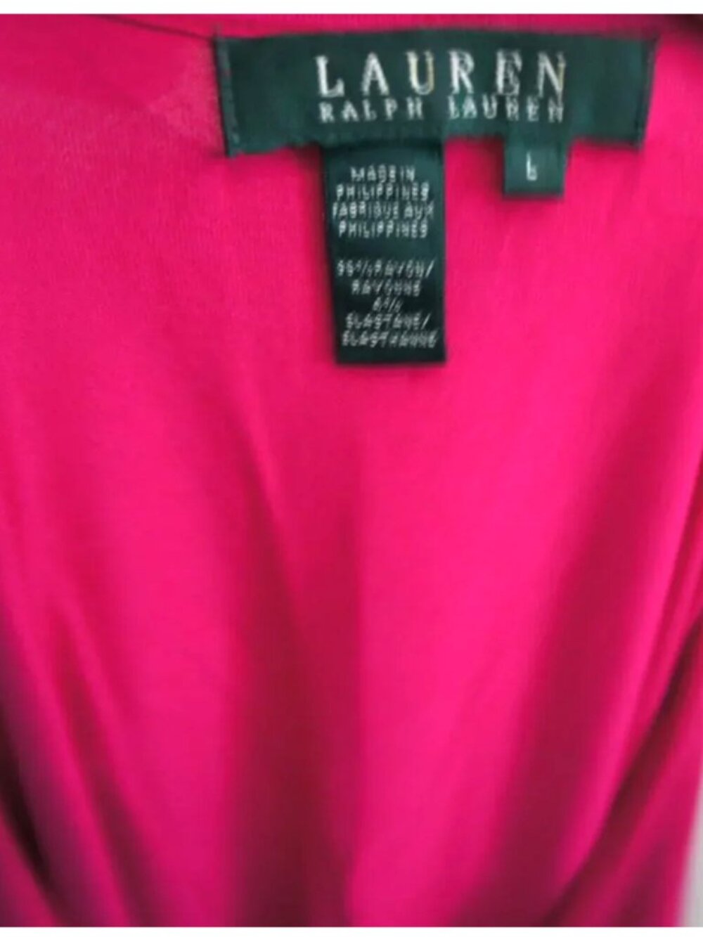 Lauren Ralph Lauren Fushia V-Neck Top size L - Picture 2 of 3